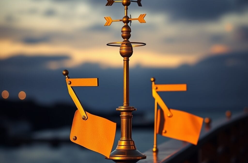 Quatre drapeaux de signal en laiton en sémaphore avec girouette en laiton tournant