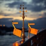 Quatre drapeaux de signal en laiton en sémaphore avec girouette en laiton tournant