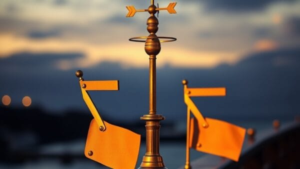 Quatre drapeaux de signal en laiton en sémaphore avec girouette en laiton tournant