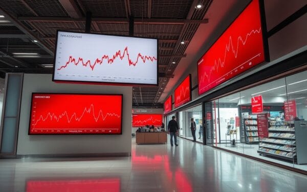 Salle de marche moderne avec graphiques en degrade rouge