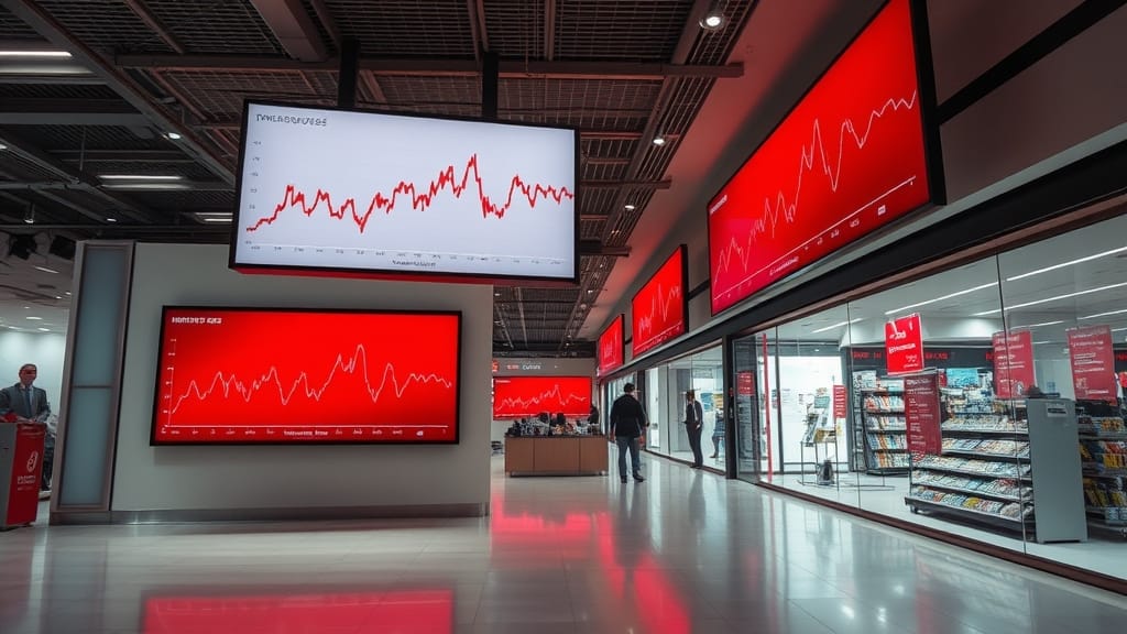 Salle de marche moderne avec graphiques en degrade rouge