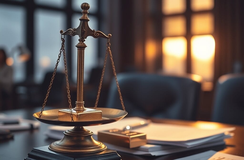 Balance en laiton penchant sous le poids d un lingot d or sur un bureau en acajou