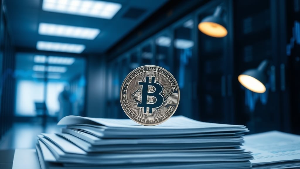 Pièce métallique posée sur une pile de registres dans une salle de trésorerie