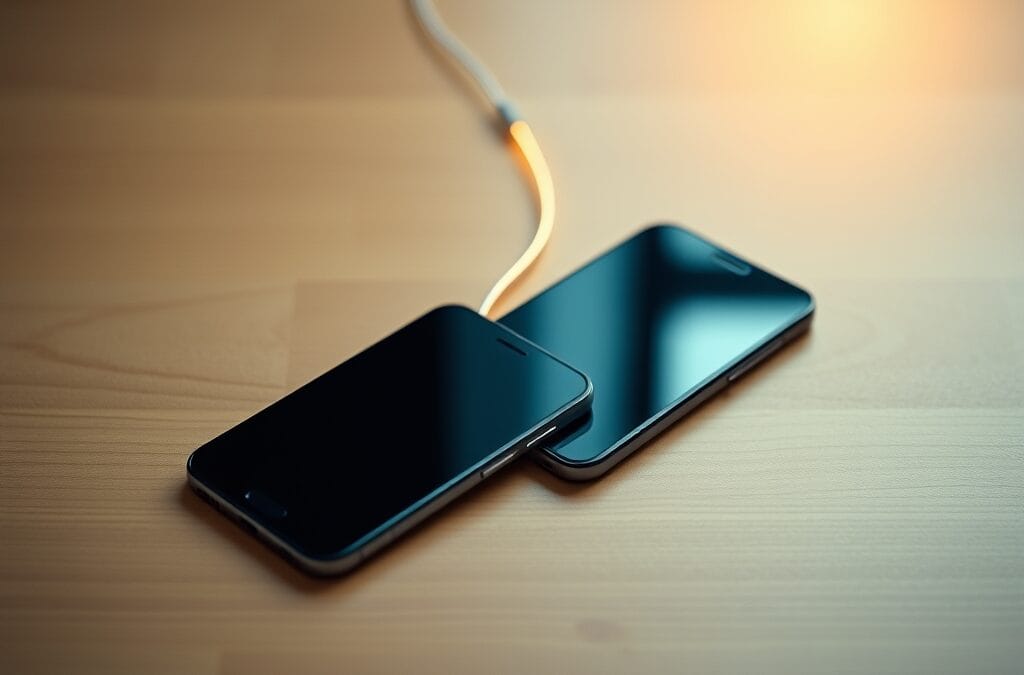 Deux smartphones côte à côte sur une surface en bois