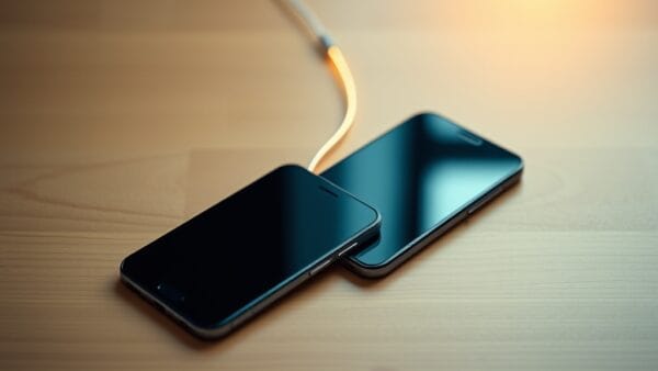 Deux smartphones côte à côte sur une surface en bois