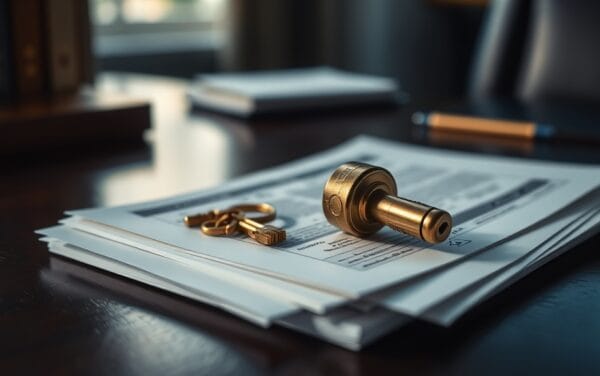 Clé en laiton sur des documents financiers, métaphore de la rampe d'accès stablecoin pour banques