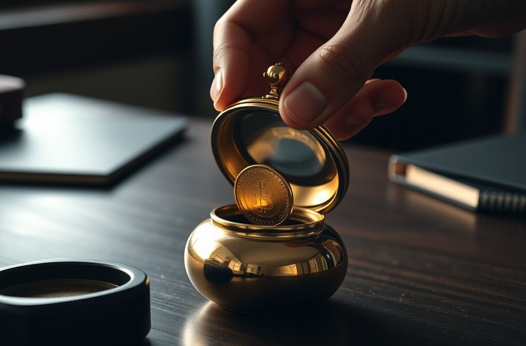 Porte-monnaie en laiton s ouvrant avec une pièce dorée placée à l intérieur