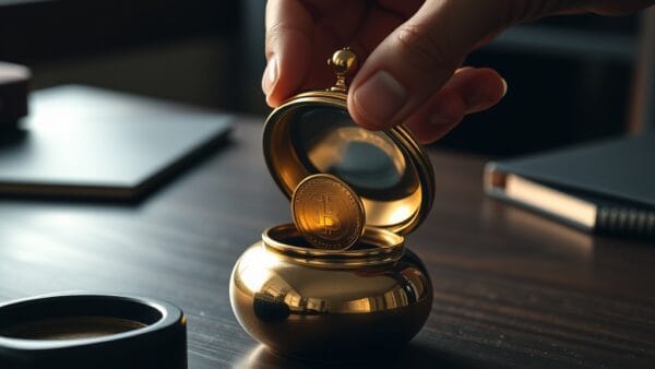 Porte-monnaie en laiton s ouvrant avec une pièce dorée placée à l intérieur