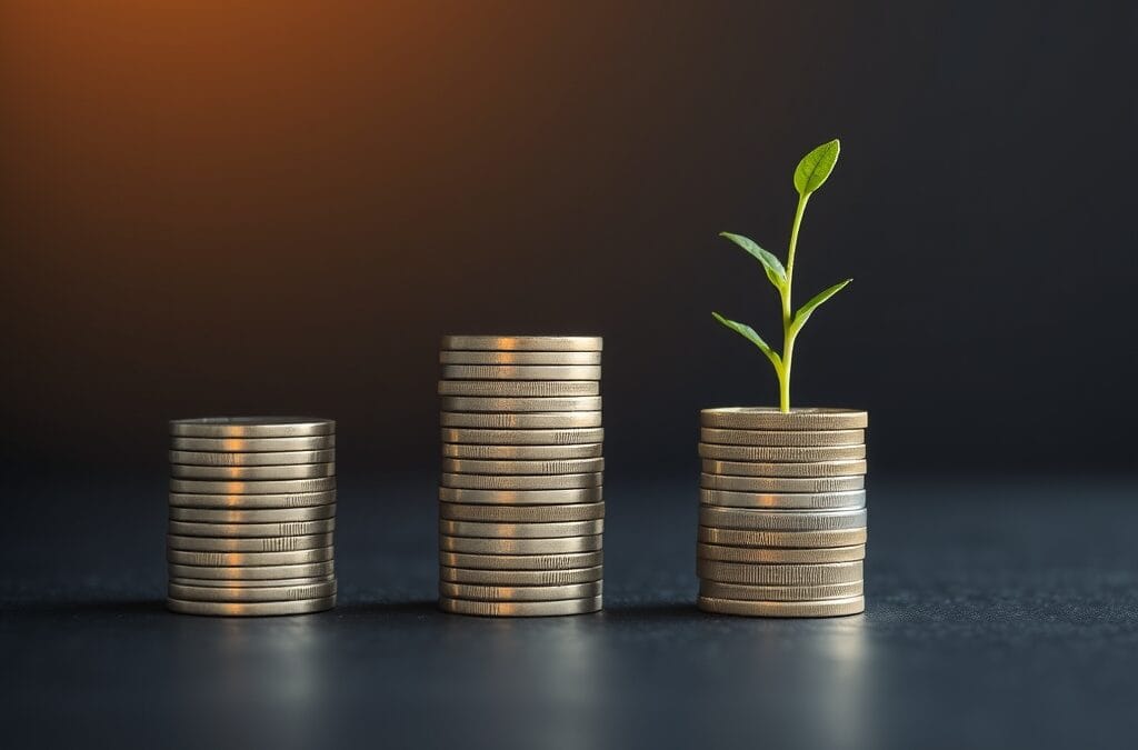 Piles de pieces d argent croissantes avec pousse verte sortant de la plus haute