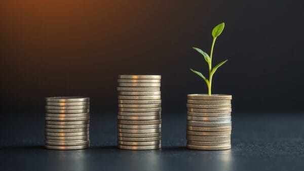 Piles de pieces d argent croissantes avec pousse verte sortant de la plus haute