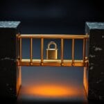 Maquette de pont en laiton solide entre deux blocs de granite avec cadenas de securite