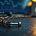 Maillon de chaîne brisé sur surface ardoise sombre, éclairage tamisé