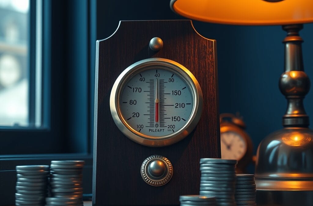 Thermometre en laiton vintage descendant sous la zone marquee avec pieces d argent