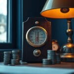 Thermometre en laiton vintage descendant sous la zone marquee avec pieces d argent