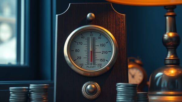 Thermometre en laiton vintage descendant sous la zone marquee avec pieces d argent