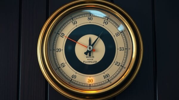 Barometre en laiton vintage avec l aiguille pointant vers la zone de basse pression extreme