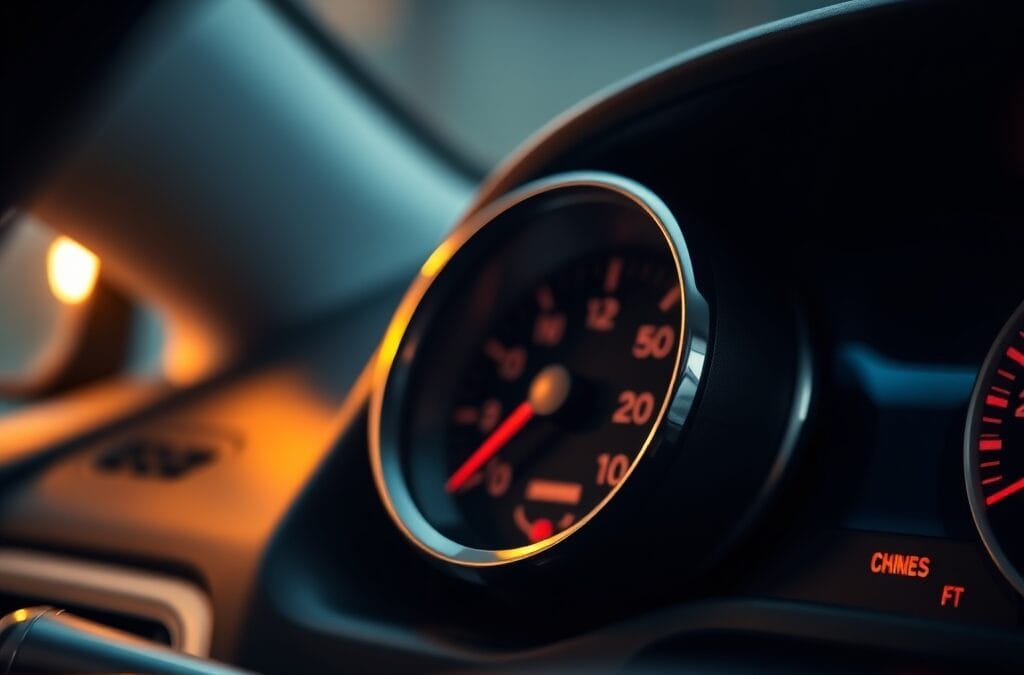 Jauge d'essence en gros plan avec arrière-plan flou