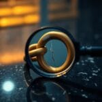 Loupe revelant une fissure cachee dans un maillon de chaine en laiton sur granite