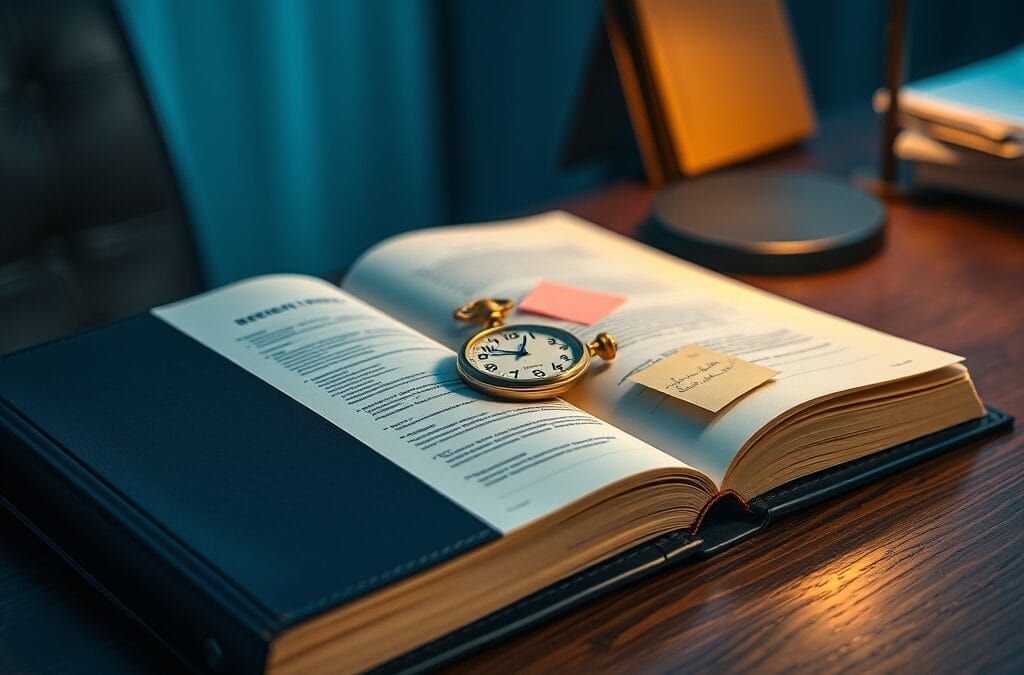 Classeur reglementaire europeen ouvert avec montre de poche en laiton sur bureau en chene