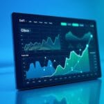 Tableau de bord financier DeFi avec courbes de croissance et données en temps réel