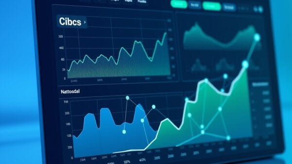 Tableau de bord financier DeFi avec courbes de croissance et données en temps réel