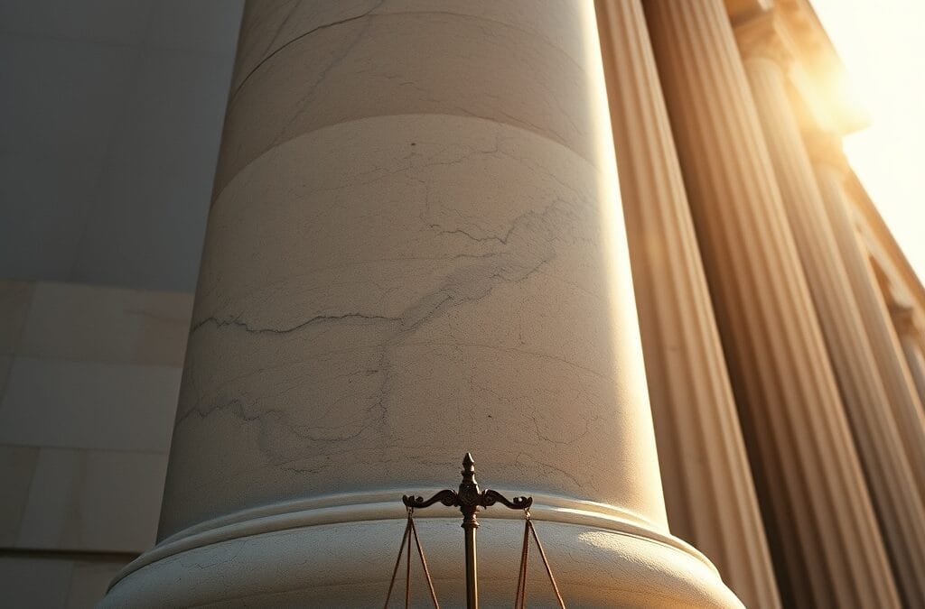Colonnes en marbre d'un bâtiment gouvernemental avec balance de la justice en arrière-plan