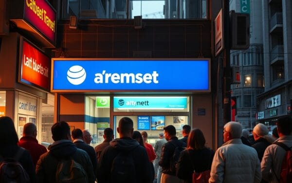 Comptoir de transfert d'argent international dans un quartier urbain au crépuscule