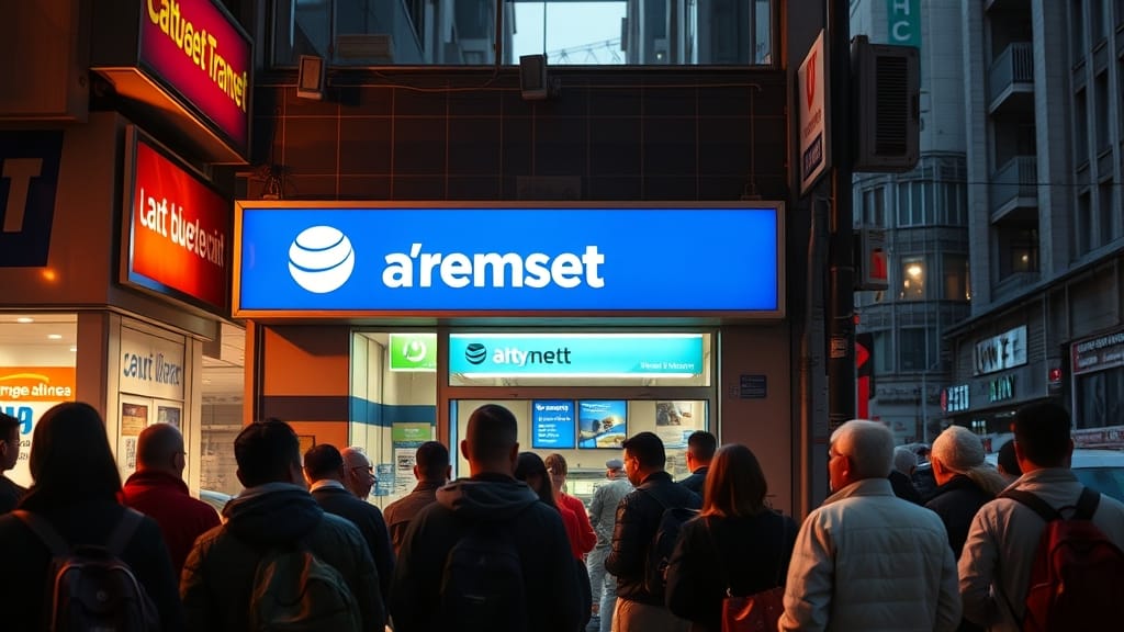 Comptoir de transfert d'argent international dans un quartier urbain au crépuscule