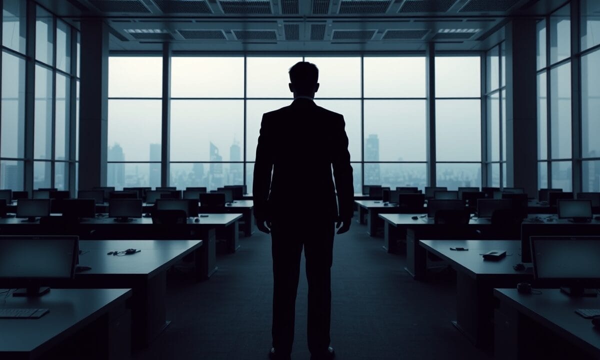 BOJ : taux à 1%, plus haut depuis 1995, Bitcoin grimpe 1 Salle des marchés japonaise déserte à l'aube, silhouette d'analyste de dos, lumière froide bleu acier.