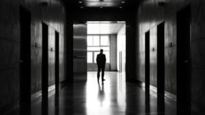 Ethereum Foundation : pcaversaccio entre au conseil le 29 juillet 2026 11 Lourde porte en acier entrouverte dans un couloir institutionnel, silhouette de dos au loin, photo noir et blanc contrastée.