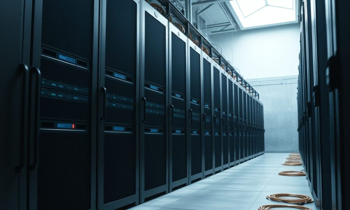 Core Lightning : faille critique, mise à jour urgente 1 Rangée de serveurs sombres avec un voyant rouge d'alerte parmi des indicateurs bleus
