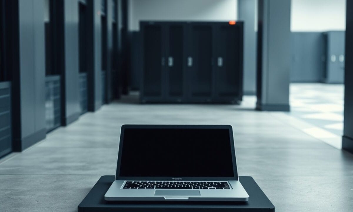 OpenClaw : l'IA de Meta efface un inbox le 24/02/2026 1 Ordinateur portable fermé dans un bureau vide, lumière bleu acier et accent rouge, illustrant l'incident OpenClaw.