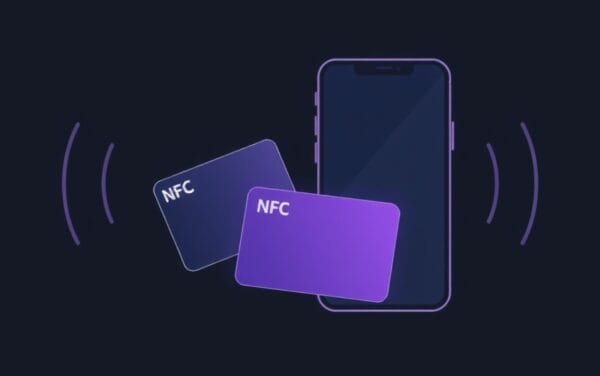 Illustration éditoriale de cartes Tangem Wallet sans écran sur fond sombre