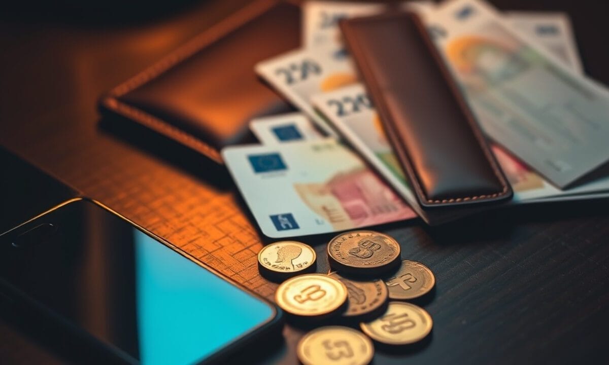 Euro numérique : pas avant 2029, et ce que ça changera pour vous 1 Pièces et billets en euros posés près d'un smartphone et d'une carte de paiement sur un bureau sombre
