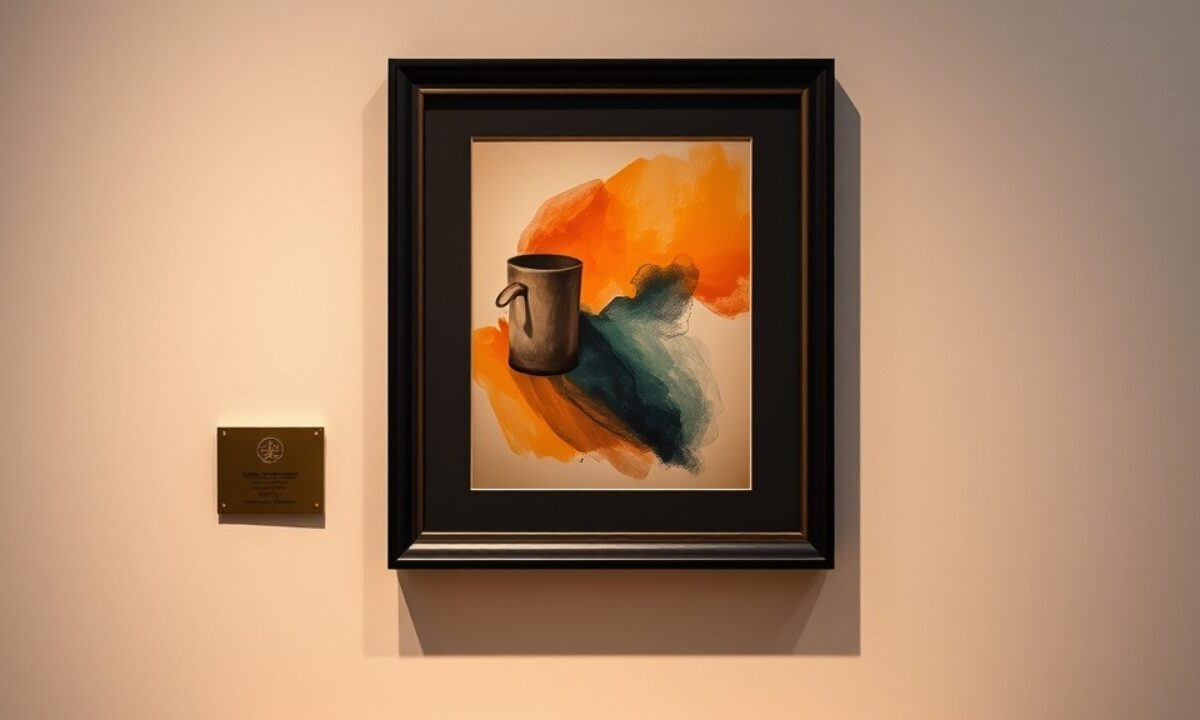 NFT, c'est quoi ? Ce que vous possédez vraiment et les pièges 1 Œuvre numérique encadrée, plaque de certificat et portefeuille matériel illustrant ce qu'est un NFT