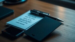 SafePal : avis sur le wallet S1, liens Binance et alternatives sûres 17 Portefeuille crypto matériel au format carte posé près d'un smartphone et d'une note papier sur un bureau